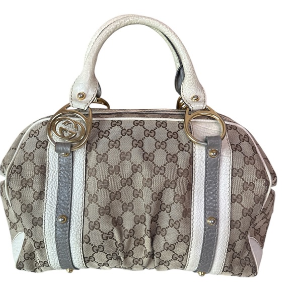 Gucci Handbags - Gucci Beige and Gray Monogram Satchel